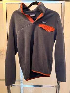 Patagonia Navy Fleece Pullover with Orange Trim